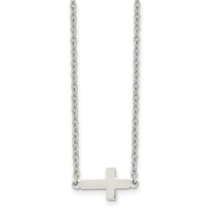 Stainless Steel Polished Sideways Cross 18in Necklace