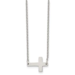 Stainless Steel Polished Sideways Cross 16in Necklace