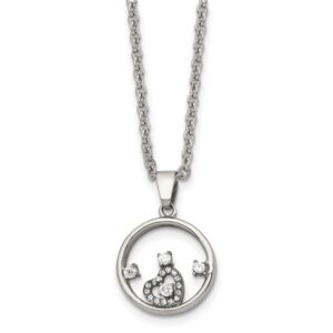 Stainless Steel Polished Circle with Heart CZ 18in Necklace