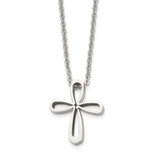 Stainless Steel Polished Open Cross 18in Necklace