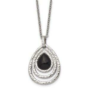 Stainless Steel Polished & Textured Black Onyx 18in w/2in ext Necklace
