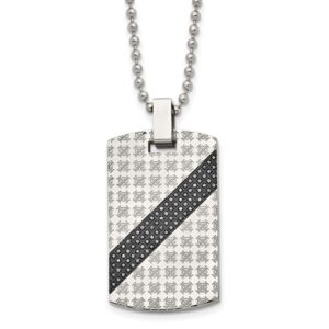 Stainless Steel Polished 1/2ct tw. Diamond Dog Tag 24in Necklace