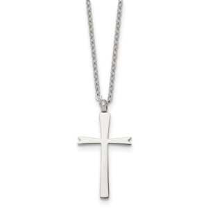 Stainless Steel Polished Cross 18in Necklace
