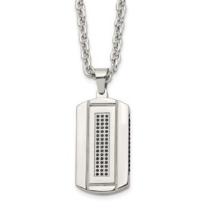 Stainless Steel Brushed and Polished Black IP-plated w/CZ 24in Necklace