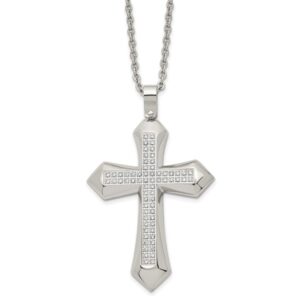 Stainless Steel Polished w/CZ Cross 24in Necklace