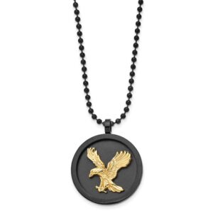 Stainless Steel Brushed/Polished Black/Yellow IP-plated Eagle Disk Necklace
