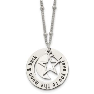 Stainless Steel Polished Enameled I LOVE YOU TO THE MOON Necklace