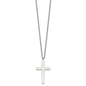 Stainless Steel Polished Cross 18in Necklace