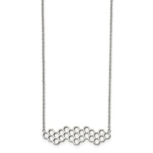 Stainless Steel Polished Honeycomb 17.75in with 1.25in ext. Necklace