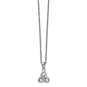 Stainless Steel Polished w/ Preciosa Crystal Knot 16in w/1in ext Necklace
