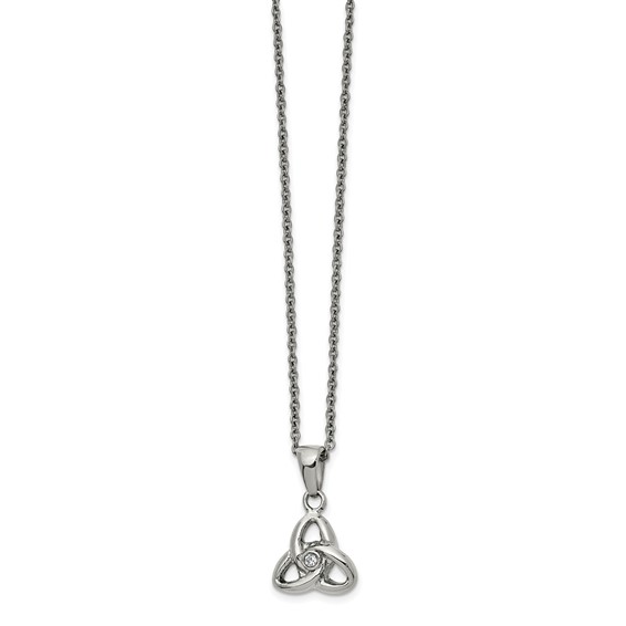 Stainless Steel Polished w/ Preciosa Crystal Knot 16in w/1in ext Necklace