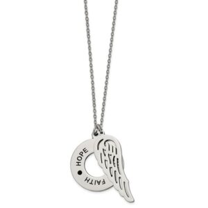 Stainless Steel Polished Enameled FAITH HOPE BELIEVE Wing Necklace