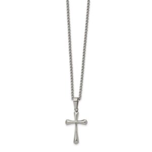 Stainless Steel Polished Cross 22in Necklace