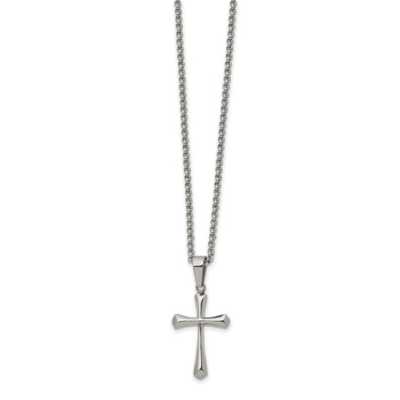 Stainless Steel Polished Cross 22in Necklace
