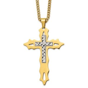 Stainless Steel Polished Yellow IP-plated D/C Cross 24in Necklace