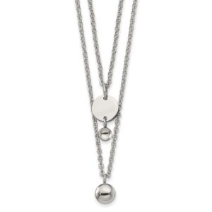 Stainless Steel Polished 2 Strand Disc & Beads 16.5in w/2in ext Necklace