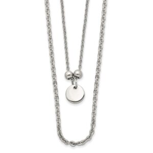 Stainless Steel Polished 2 Strand Small Disc 16.5in w/1.5in ext Necklace
