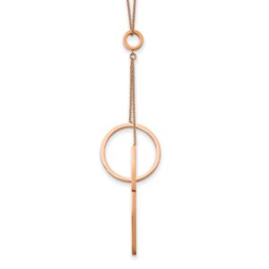 Stainless Steel Polished Rose IP Circle Dangle 16.5in w/1.75in ext Necklace