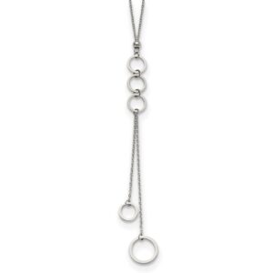 Stainless Steel Polished with Circle Dangles 23in w/2in ext Necklace