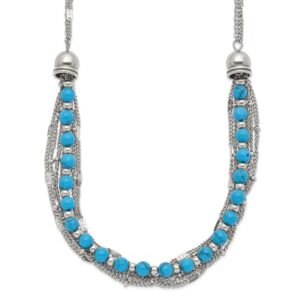 Stainless Steel Polished Reconstructed Turquoise 20.75in + 2in Necklace