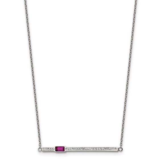 Stainless Steel Polished Preciosa & Red Glass w/2.75in ext. Bar Necklace