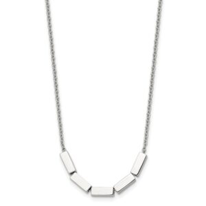 Stainless Steel Polished Rectangle Beaded w/2in ext. 16.5in Necklace