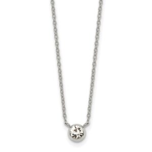 Stainless Steel Polished w/Clear Glass 16in w/2in ext. Necklace