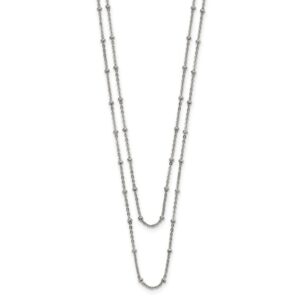 Stainless Steel Polished 2-Strand Beaded w/1in ext. 16in Necklace