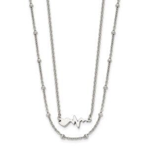 Stainless Steel Polished 2-Strand Heartbeat w/1.75in ext. 17in Necklace