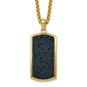 Stainless Steel Polished Yellow IP Black Wire Inlay Dog Tag 24in Necklace