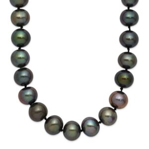 Stainless Steel Polished 9-10mm Hand Knotted Round Black FWC Pearl 24in Nec