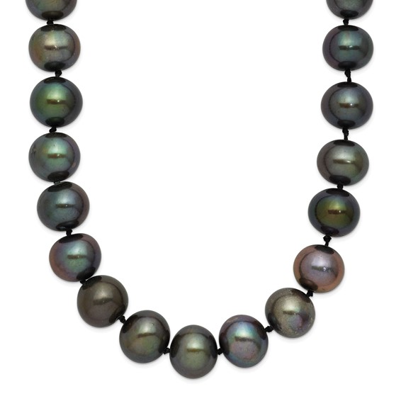 Stainless Steel Polished 9-10mm Hand Knotted Round Black FWC Pearl 24in Nec