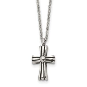 Stainless Steel Antiqued and Polished Cross 24.5in Necklace