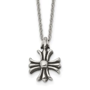 Stainless Steel Antiqued and Polished Cross 24.5in Necklace