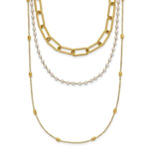 Stainless Steel Polished Yellow IP FWC Pearl 13.5 +2in Paperclip Necklace