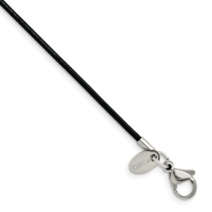 Stainless Steel Black Leather Cord 18in Necklace
