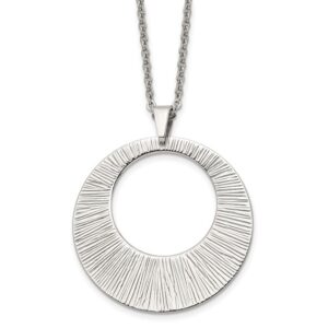 Stainless Steel Polished and Textured Circle 24in Necklace