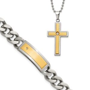 Stainless Steel Polished/Matte Yellow IP CZ Necklace/Bracelet Set