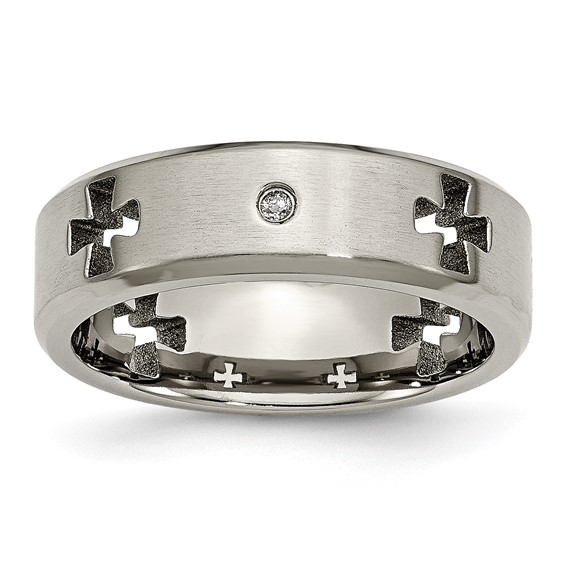 Titanium Brushed & Polished 1/20ct Diamond Cross Cut Out 7mm Band