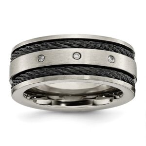 Titanium Brushed Black IP-plated Cable 1/20ct Diamond 10mm Band
