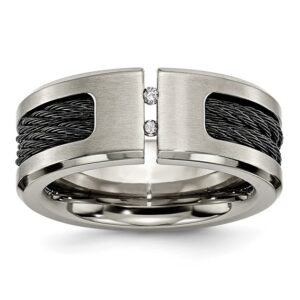 Titanium Brushed/Polished Black IP Cable 1/20ct Diamond 10mm Band