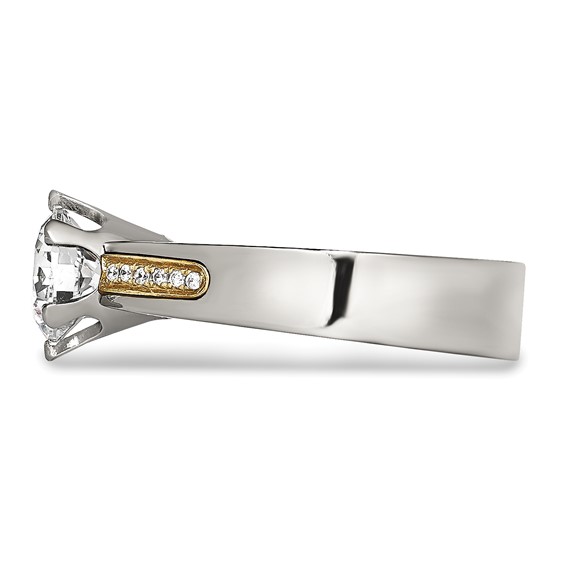 Titanium Polished with 14k Inlay Accent CZ Ring - Image 3