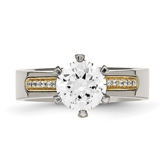 Titanium Polished with 14k Inlay Accent CZ Ring - Image 4