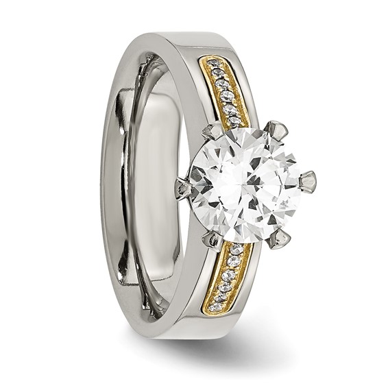 Titanium Polished with 14k Inlay Accent CZ Ring - Image 5
