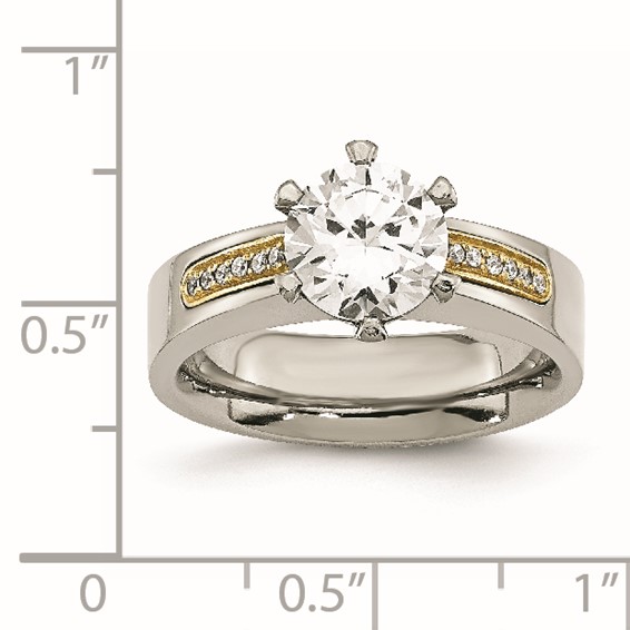 Titanium Polished with 14k Inlay Accent CZ Ring - Image 7