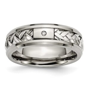 Titanium w/Sterling Silver Inlay Polished 1pt. Diamond 7mm Band