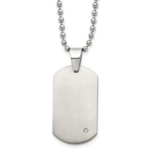 Titanium Brushed w/.02ct. Diamond Accent Dog Tag 22in Necklace