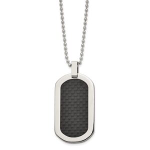 Titanium Polished Black Carbon Fiber Inlay Dog Tag 24in Necklace