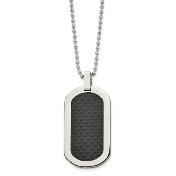 Titanium Polished Black Carbon Fiber Inlay Dog Tag 24in Necklace