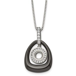 Polished Ceramic w/CZ Titanium Pendant on Steel 18in Necklace
